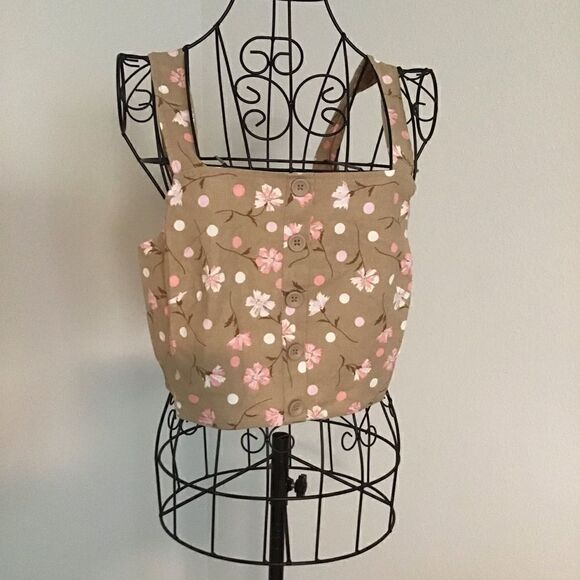 BP Button Front Linen Blend Tank in Beige Oink Sophie Floral NWT - Picture 2 of 5